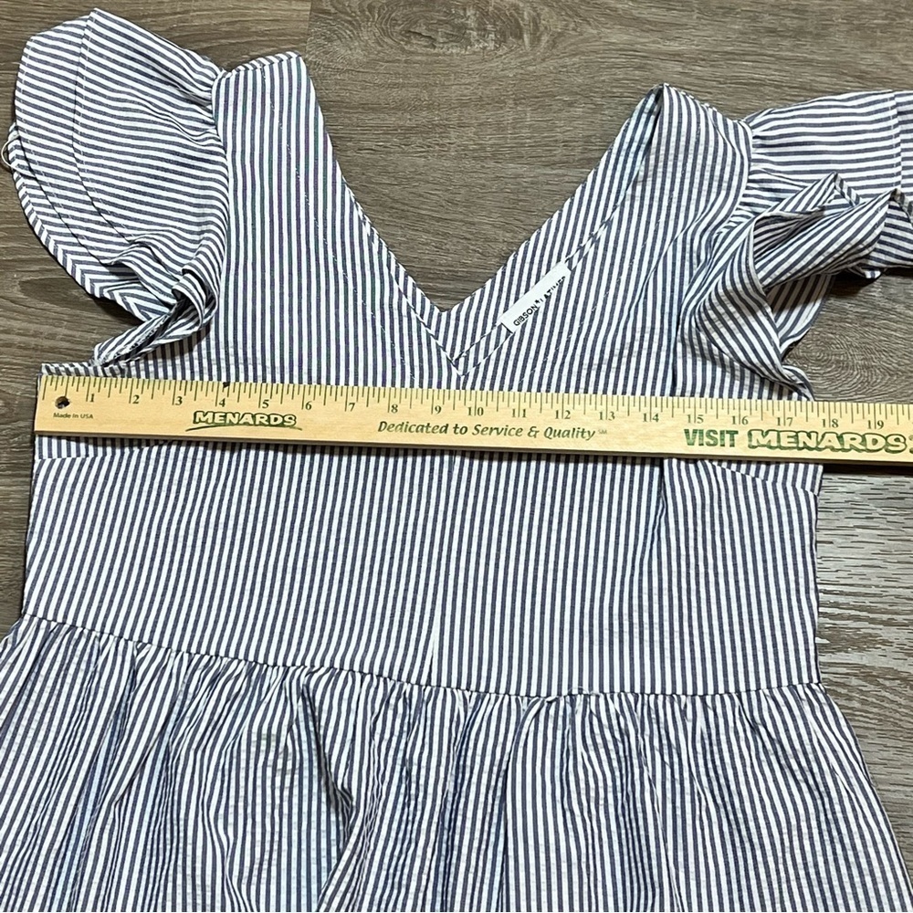 Gibson Latimer Woman Size S Seersucker Dress Tiered Hem Fluttered Sleeves Boho - Picture 6 of 11